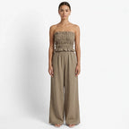 Oldevaine | Two Piece Shirred Bandeau Top and Wide Leg Trousers Set - optimize
