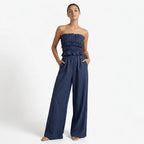 Oldevaine | Two Piece Shirred Bandeau Top and Wide Leg Trousers Set - optimize