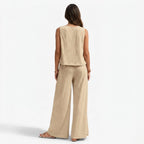Oldevaine | Two Piece Classic Sleeveless Round Neck Wide Leg Trousers Set - optimize