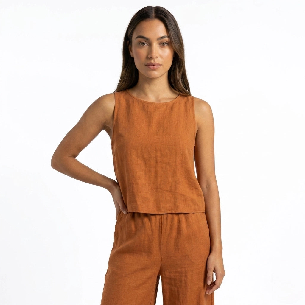 Oldevaine | Two Piece Classic Sleeveless Round Neck Wide Leg Trousers Set - optimize