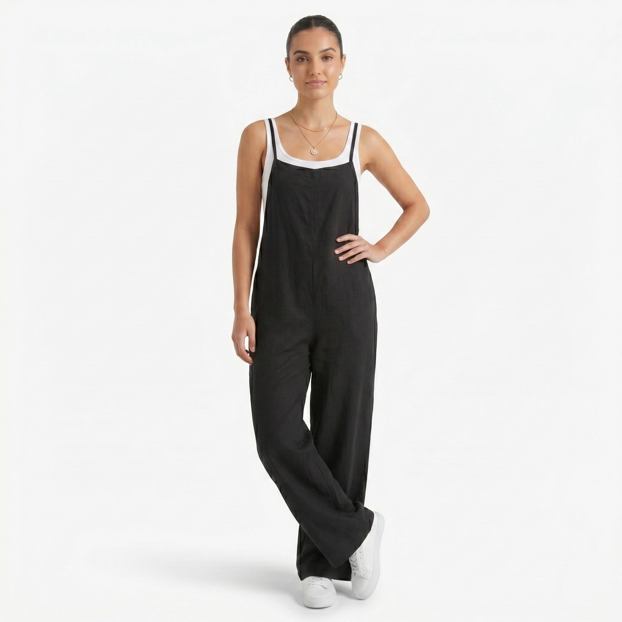 Oldevaine | Women's Sleeveless Wide Leg Casual Jumpsuit with Spaghetti Straps - optimize