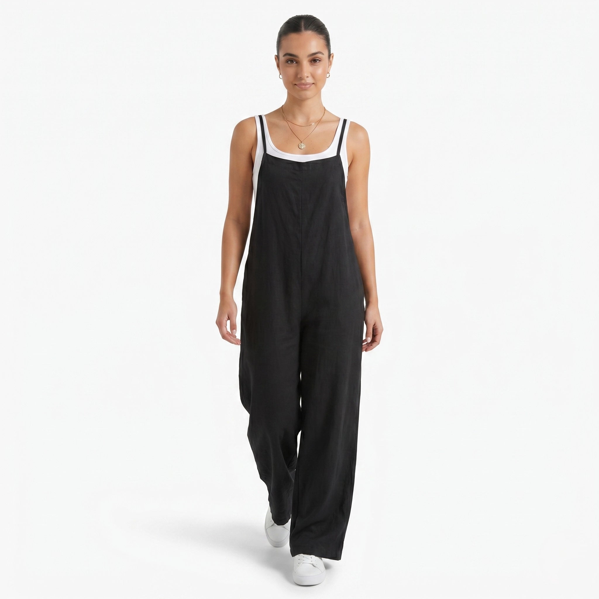 Oldevaine | Women's Sleeveless Wide Leg Casual Jumpsuit with Spaghetti Straps - optimize