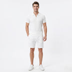 Oldevaine | Two Piece Men's Zip Polo T-Shirt & Drawstring Shorts Set - optimize