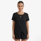 Oldevaine | Two Piece Short Sleeve Layered Top and Shorts Lounge Set - optimize