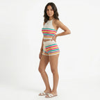 Oldevaine | Two Piece Stripe Knitted Halter Crop Top and Drawstring Shorts Set - optimize