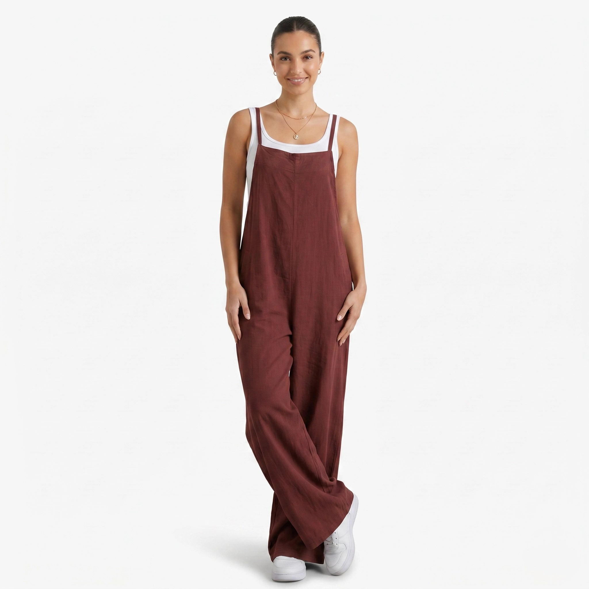Oldevaine | Women's Sleeveless Wide Leg Casual Jumpsuit with Spaghetti Straps - optimize