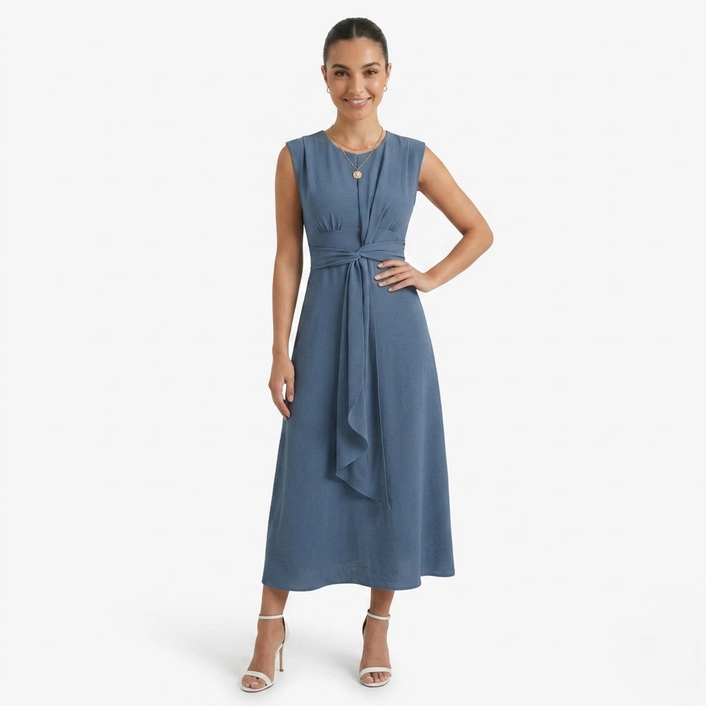Oldevaine | Women's Sleeveless Tie Waist Midi Dress - optimize