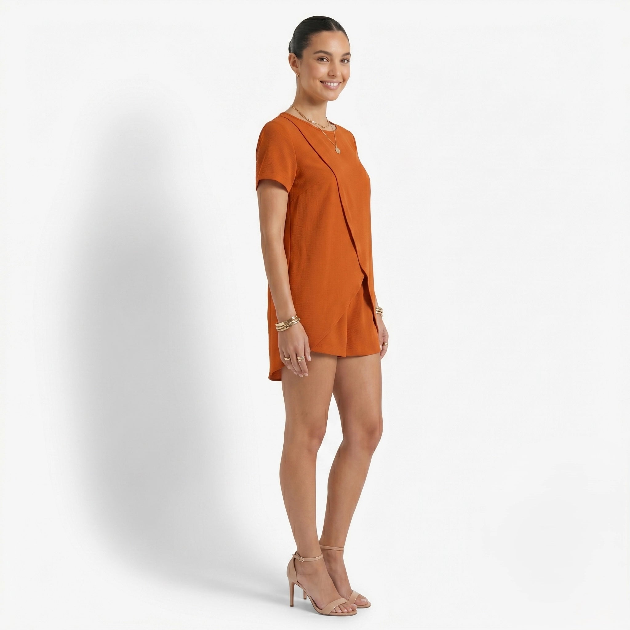 Oldevaine | Two Piece Short Sleeve Layered Top and Shorts Lounge Set - optimize