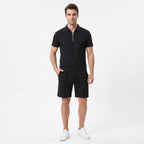 Oldevaine | Two Piece Men's Zip Polo T-Shirt & Drawstring Shorts Set - optimize