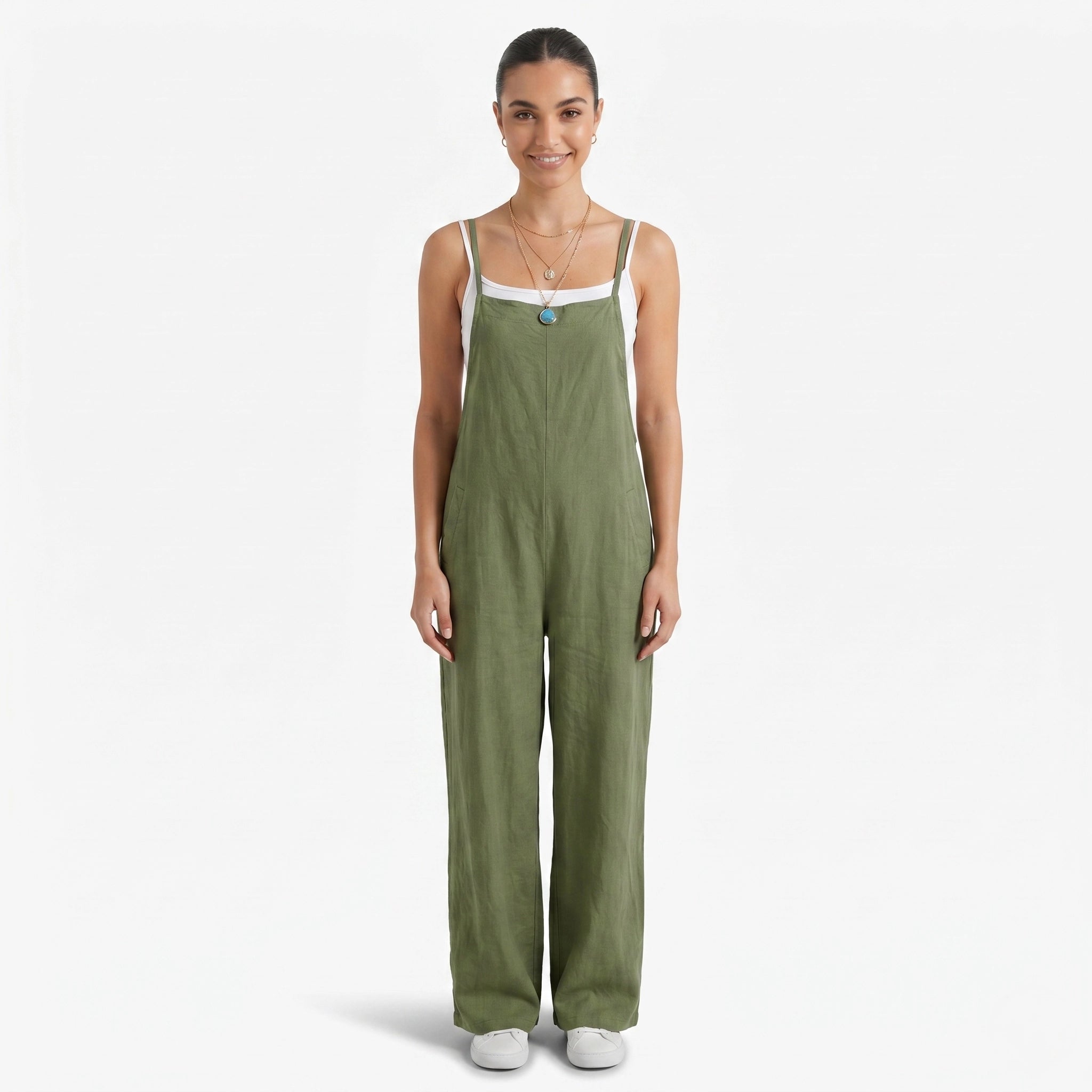 Oldevaine | Women's Sleeveless Wide Leg Casual Jumpsuit with Spaghetti Straps - optimize