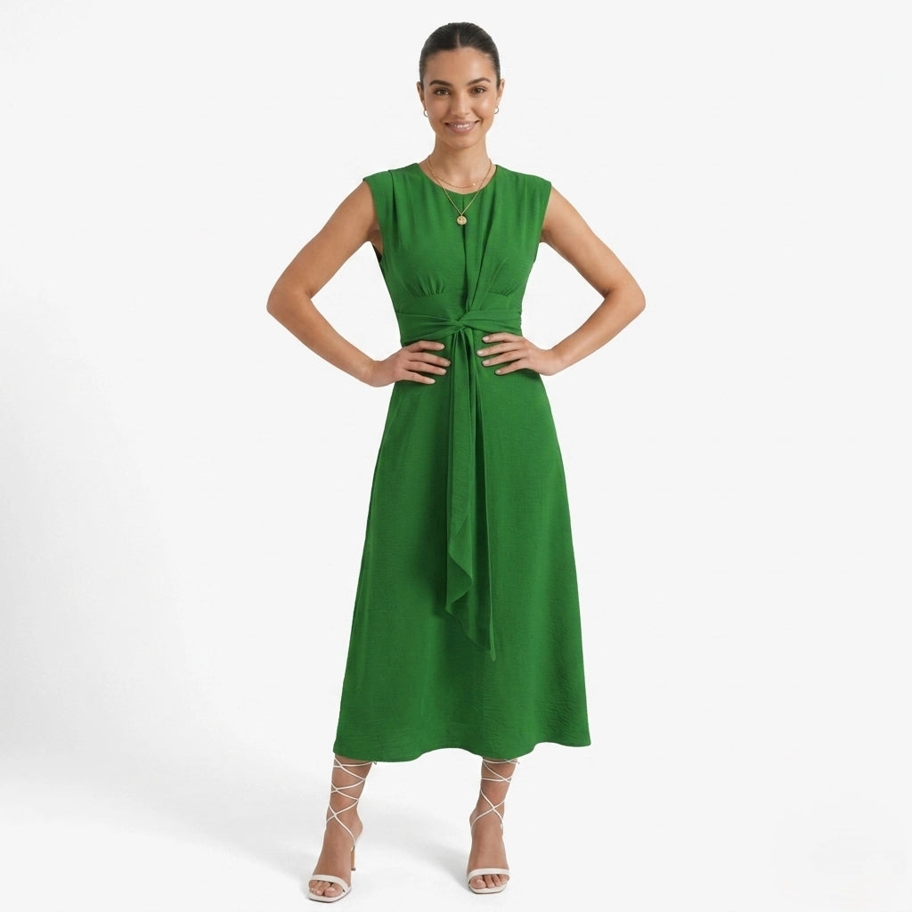 Oldevaine | Women's Sleeveless Tie Waist Midi Dress - optimize