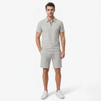 Oldevaine | Two Piece Men's Zip Polo T-Shirt & Drawstring Shorts Set - optimize