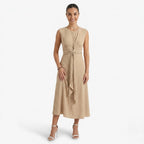 Oldevaine | Women's Sleeveless Tie Waist Midi Dress - optimize
