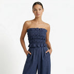 Oldevaine | Two Piece Shirred Bandeau Top and Wide Leg Trousers Set - optimize