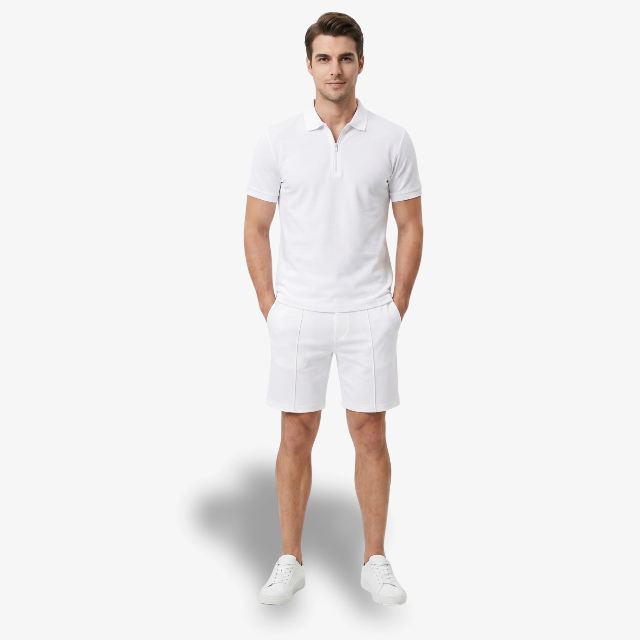 Oldevaine | Two Piece Men's Zip Polo T-Shirt & Drawstring Shorts Set - optimize