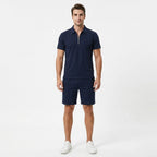 Oldevaine | Two Piece Men's Zip Polo T-Shirt & Drawstring Shorts Set - optimize