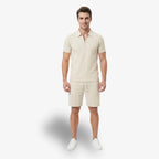Oldevaine | Two Piece Men's Zip Polo T-Shirt & Drawstring Shorts Set - optimize