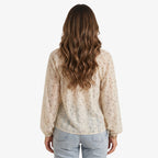 Oldevaine | Women's Printed Lace Trim Long Sleeve Boho Blouse - optimize