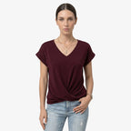 Oldevaine | Women's V Neck Short Sleeve Wrap Front Blouse Top - optimize