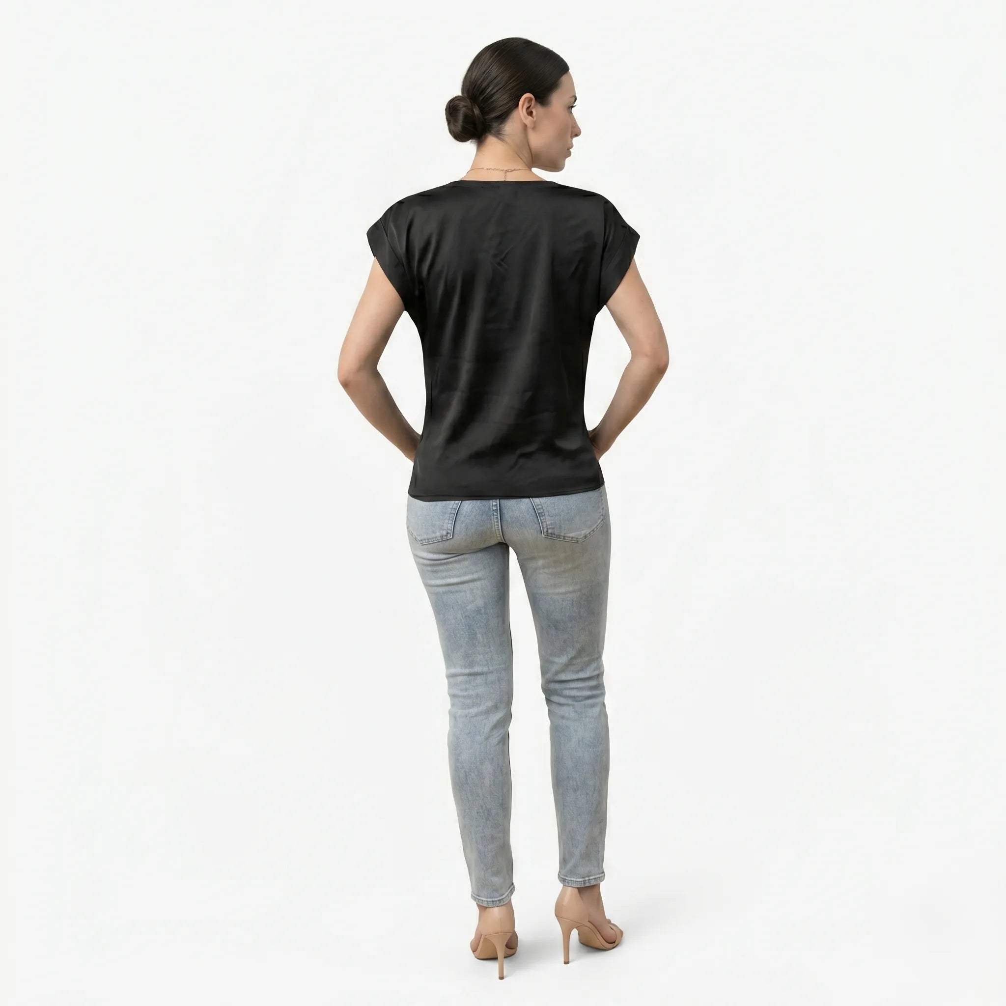 Oldevaine | Women's V Neck Short Sleeve Wrap Front Blouse Top - optimize