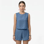 Oldevaine | Women's Two Piece Set Crew Neck Sleeveless Top and Shorts - optimize