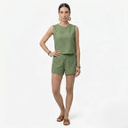 Oldevaine | Women's Two Piece Set Crew Neck Sleeveless Top and Shorts - optimize