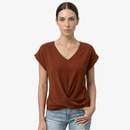 Oldevaine | Women's V Neck Short Sleeve Wrap Front Blouse Top - optimize