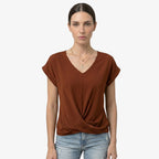 Oldevaine | Women's V Neck Short Sleeve Wrap Front Blouse Top - optimize