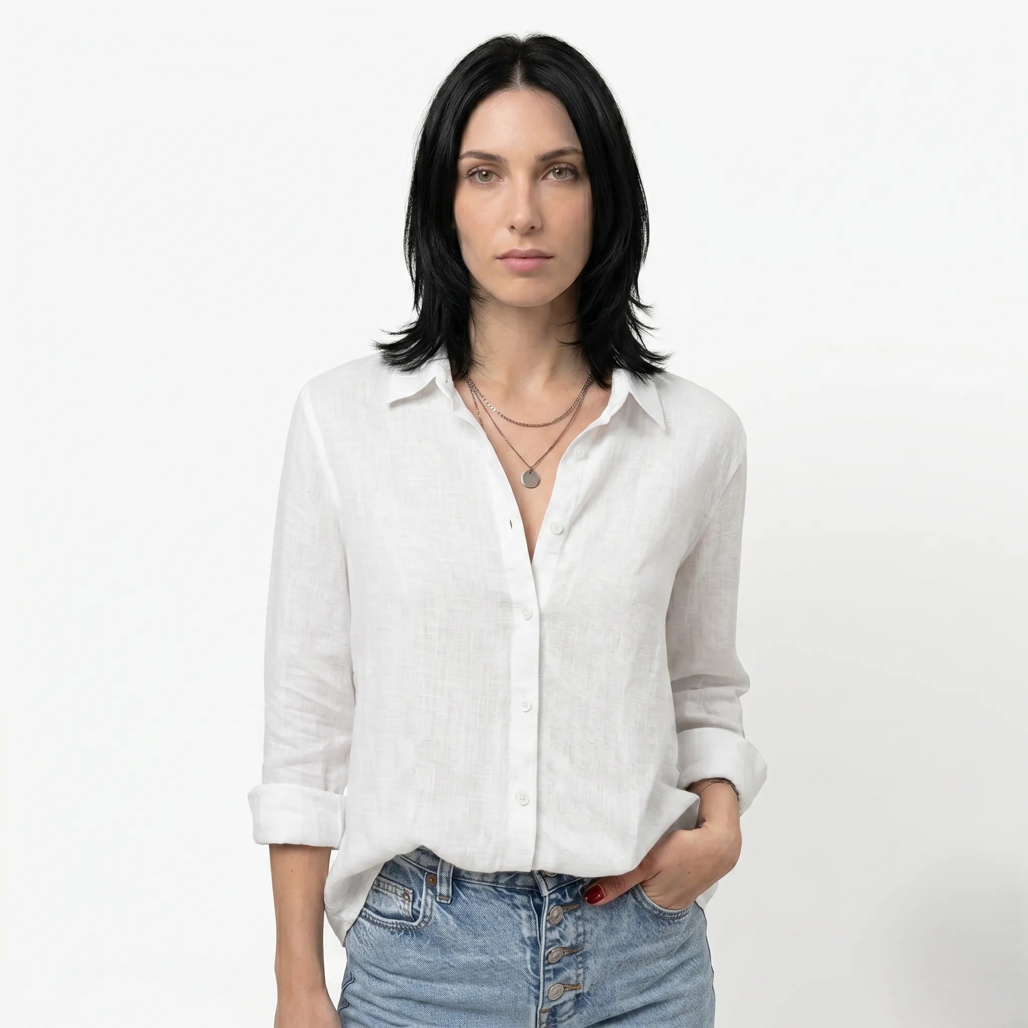 Oldevaine | Women's Button Up Long Sleeve Shirt with Classic Collar - optimize