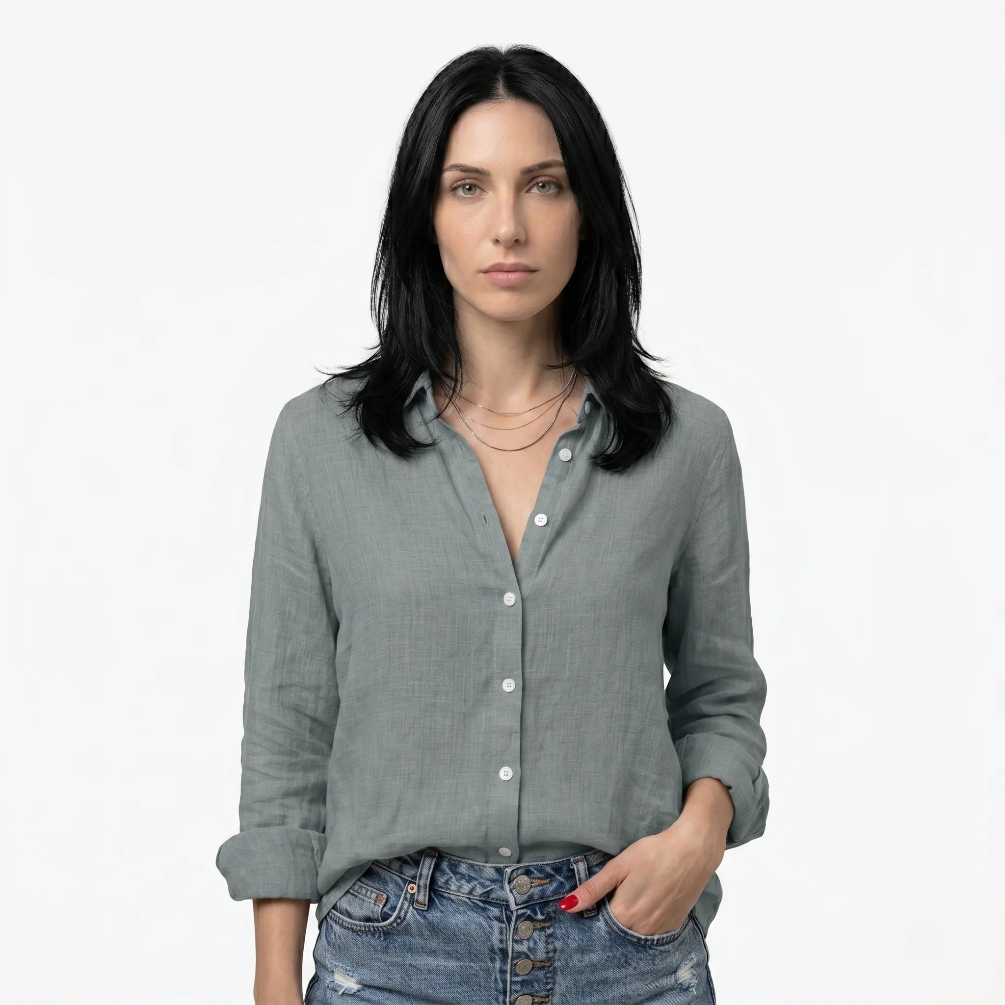 Oldevaine | Women's Button Up Long Sleeve Shirt with Classic Collar - optimize