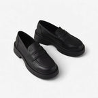 Oldevaine | Women's Leather Platform Loafers Slip On Penny Shoes - optimize