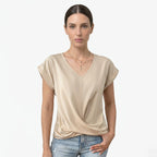 Oldevaine | Women's V Neck Short Sleeve Wrap Front Blouse Top - optimize