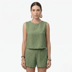 Oldevaine | Women's Two Piece Set Crew Neck Sleeveless Top and Shorts - optimize